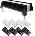 8Pack Disposable Plastic Tablecloths and Satin Table Runner Set Black and by MASHAN