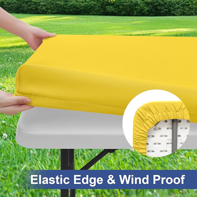 homing 2 Pack Rectangle Table Cloth, Elastic Fitted Fabric Tablecloth Fits for 8 Foot Folding Tables, Washable Table Cover for Picnic, Camping, Indoor & Outdoor (Yellow, 30" x 96")