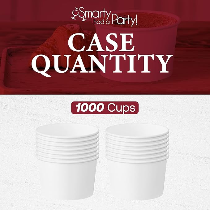 Smarty Had A Party 1000 Squat Paper Soup Cups 8 oz White Paper Disposable Soup Cups for Hot Food Containers for Takeout and Catering