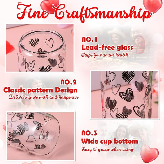 Sliner 2 Pcs Heart Glass Cups Iced Coffee Tumbler - Image 4