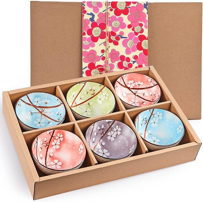 Ceramic Rice Bowls 10 oz, Sakura Bowl Gift Set by Sanbege