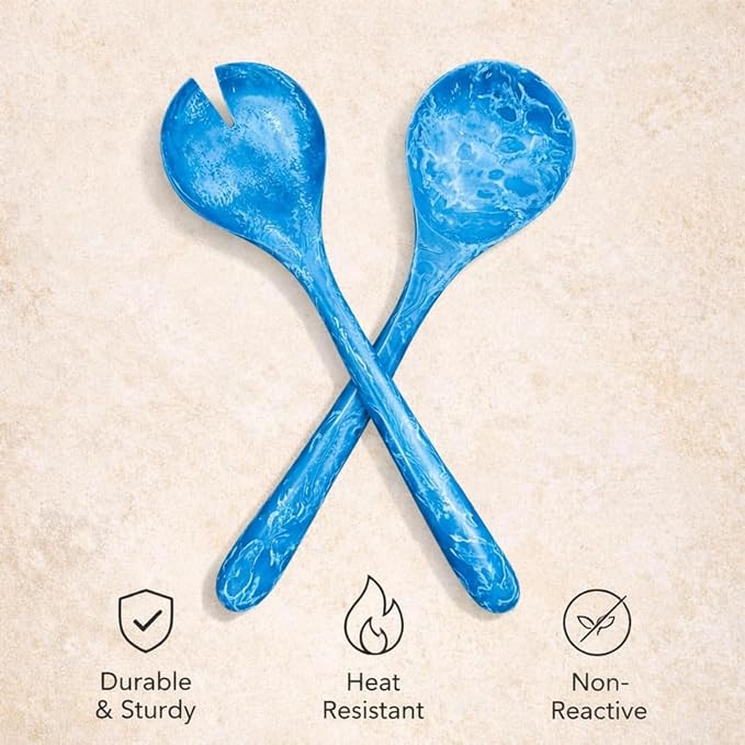 SS CRAFTS INDIA Premium 12" Ocean Blue Swirl Resin Salad Servers | Set of 2 - Image 9