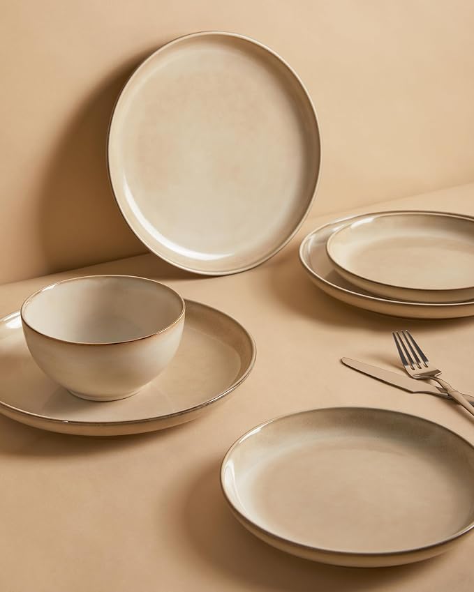 Stoneware Dinnerware Sets for 6, 18 Pieces Ceramic Plates and Bowls Sets - Image 6