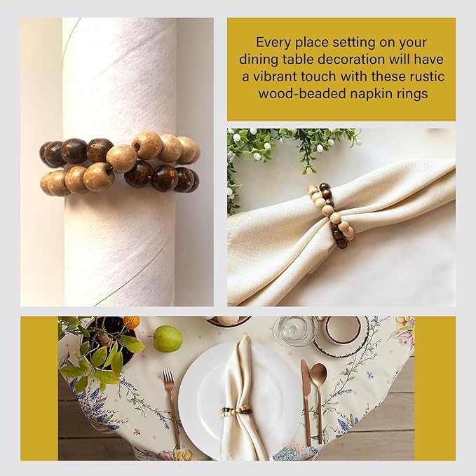 Napkin Rings Set of 6 - Modern Napkin Holder Rings with Wooden Beads | Dinner Napkin Ring for Holiday & Christmas, Birthday Party, & Wedding Decor - Farmhouse Napkin Rings Bulk (Specia)