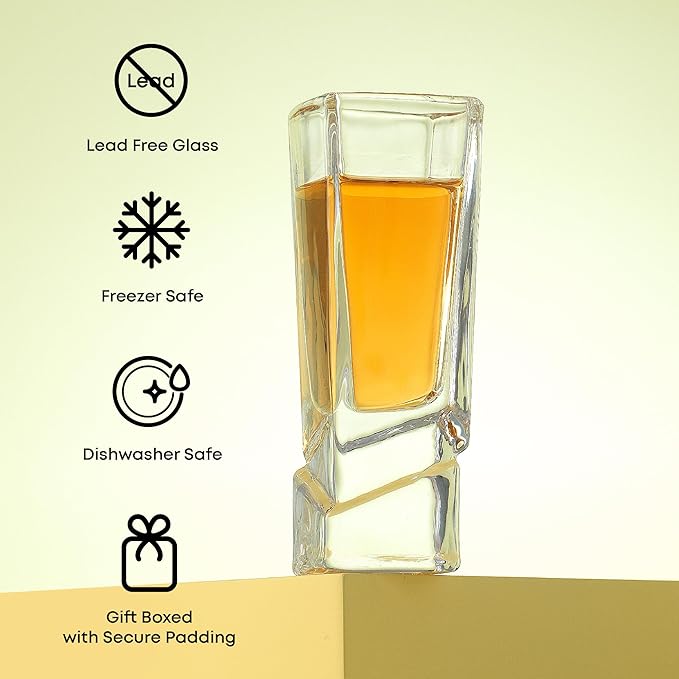 JoyJolt Carre Shot Glasses Square Heavy Base Shot Glass Set Of 4, 1.8-Ounce
