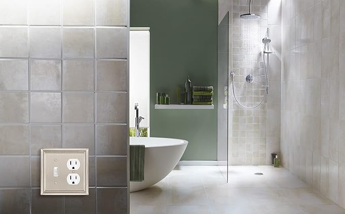 Henne Bery Sunken Pearls Heavy Duty Decorative Wall Plate Switch Plate Outlet Cover (Toggle/Duplex, Satin Nickel)