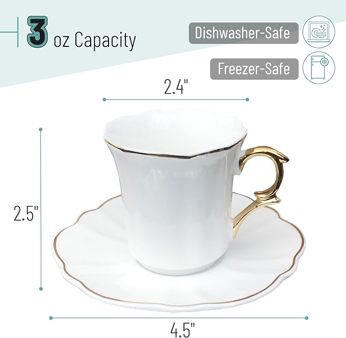 BTaT- Porcelain Espresso Cups Set, 3 oz, 6 Set, Small Coffee Mugs - Image 3