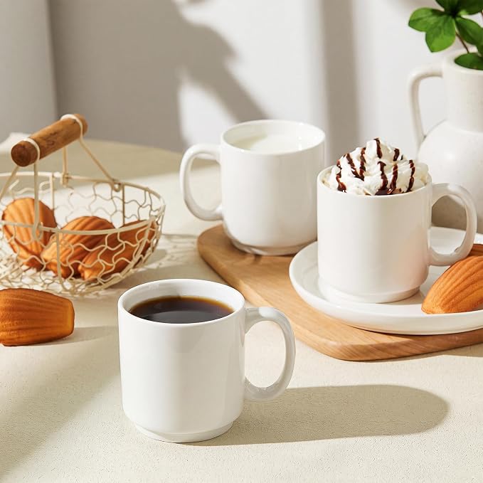 Sweese 10 Oz Stackable White Coffee Mug, Porcelain Coffee Mugs Sets of 6 - Image 4