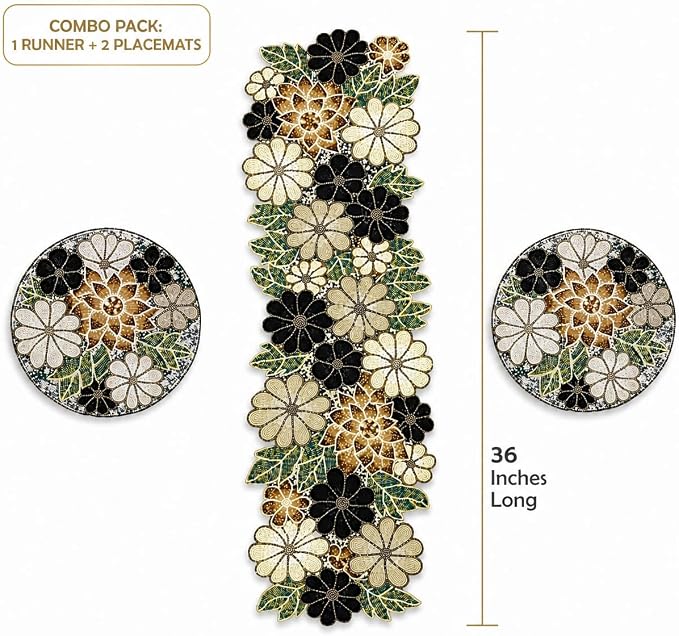 Beaded Table Runner Decore 36 inches Long Christmas Flower Design Beaded Table - Image 5
