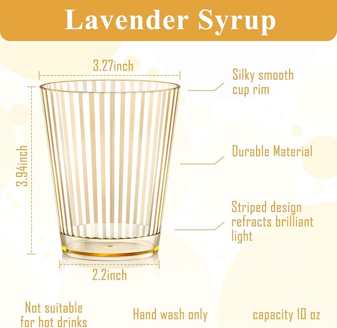 24 PCS Plastic Ribbed Drinking Glasses 10oz Gold Vintage Ripple Stemless Wine - Image 2