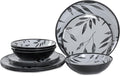 12pcs Melamine Dinnerware Set - Service for 4 Melamine Plates and Bowls Set, Unbreakable Dinner Salad Dessert Plate, Cereal Bowl Set for Indoor/Outdoor, Gray Leaf