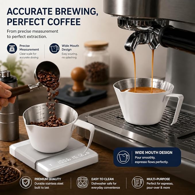 2Pc Espresso Measuring Cups, Double Spouts Stainless Steel - Image 4