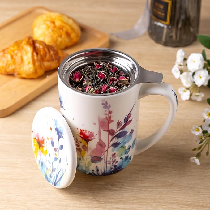 AmorArc Tea Cup With Infuser and Lid, 18oz Loose Leaf Tea Mug With Steeper | - Image 3