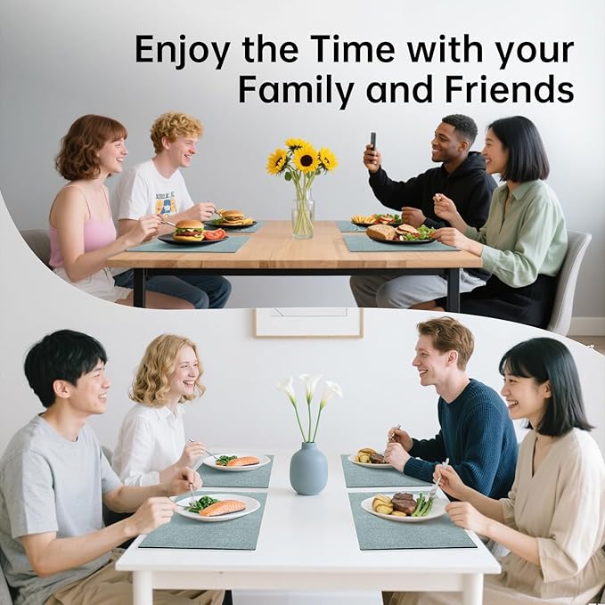 Blue Forest Placemats Set of 8,Dual-Layered Thickened Faux Linen Table Mats Heat Resistant Machine Washable Wrinkle Free Place Mats for Kitchen Dining Outdoor/Indoor (Sky Blue)