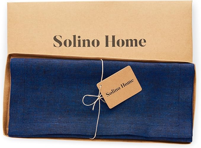 Solino Home Linen Table Runner 90 Inches Long - Athena, 100% Pure Linen Royal Blue 14 x 90 Inch Table Runner for Dining, Winter