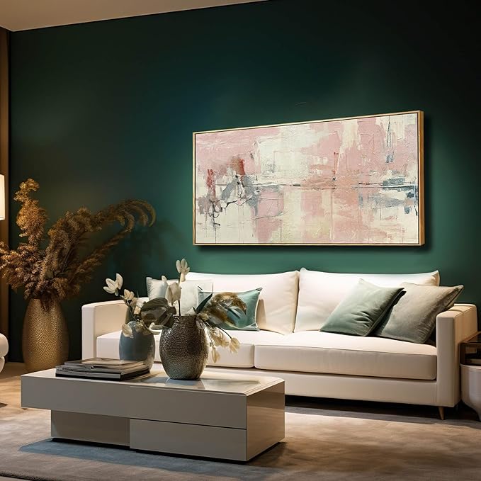 YJYart Living Room Decor Pink Canvas Wall Art 24"x 48"Abstract Wall Art White Canvas Picture Bedroom Decor Framed Artwork Large Paintings for Home Decor