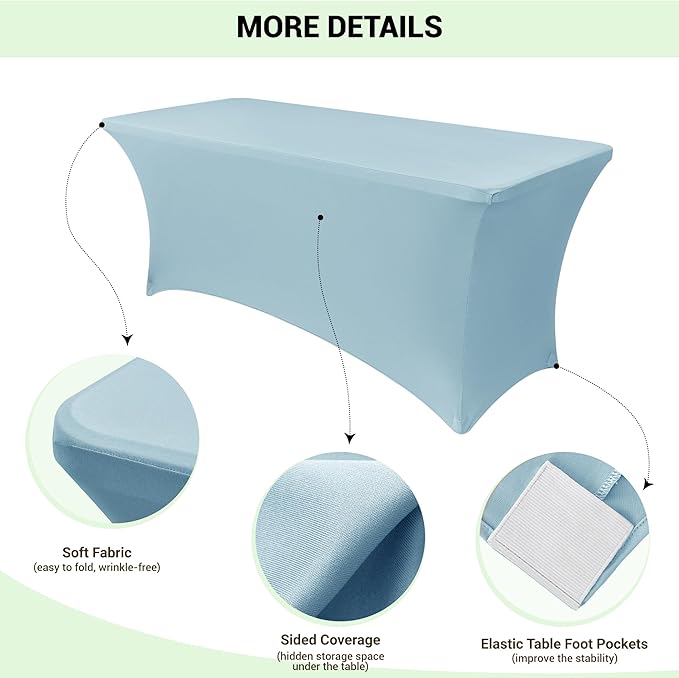Obstal 4Ft Stretch Spandex Table Cover for Standard Folding Tables - 2 Pack Universal Rectangular Fitted Tablecloth for Party, Banquet, Events, Trade Show (Dusty Blue, 48L x 24W x 30H Inches)