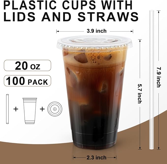 Lamosi 100 Pack 20 oz Plastic Coffee Cups - Image 2
