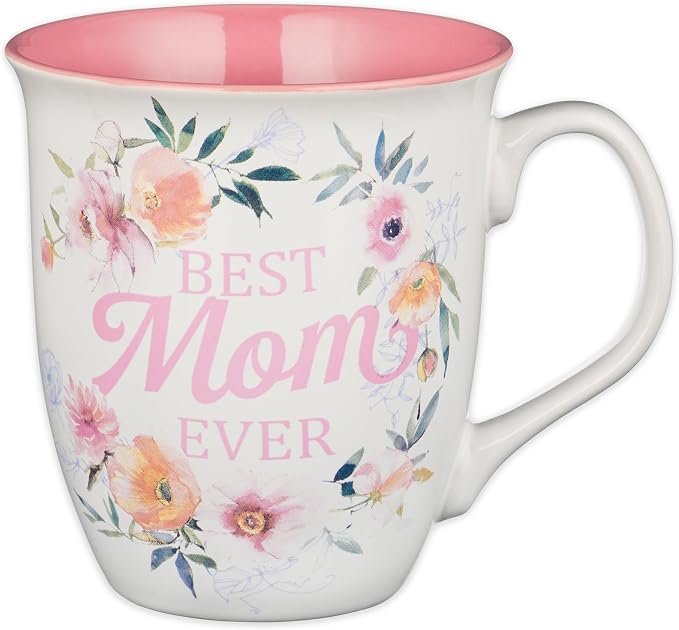 Christian Art Gifts White and Pink Floral Ceramic Coffee Mug – 14 oz. Lead & by ChristianArtGifts
