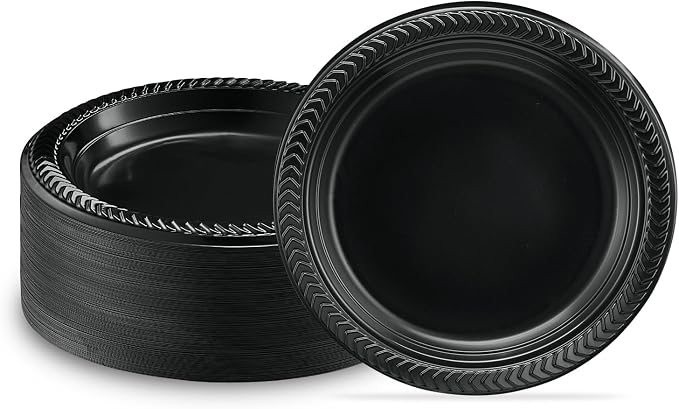 PLASTICPRO 200 PCS Black Plastic Plates Light Weight 6 Inch Plastic Dessert by PLASTICPRO