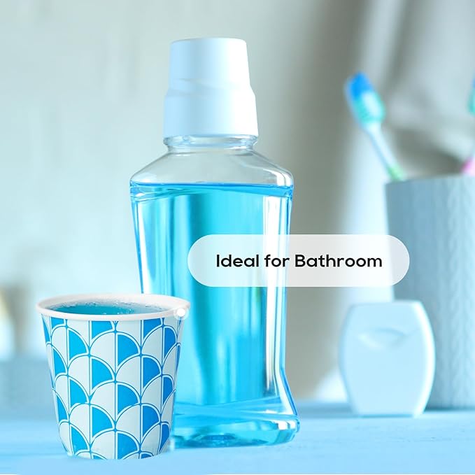[500Pack ] 3 oz Paper Cups, Small Mouthwash Cups, Disposable Bathroom Cups, Paper Cups for Party, Picnic, BBQ, Travel, and Event, Assorted Blue Pattern