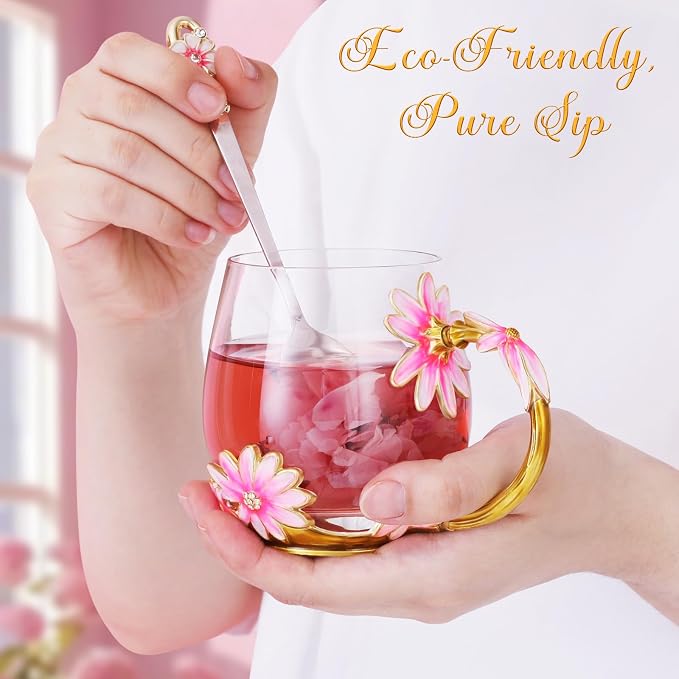 Women Glass Tea Coffee Pretty Cup Set Cute Mug Christmas Xmas Birthday Romantic - Image 2