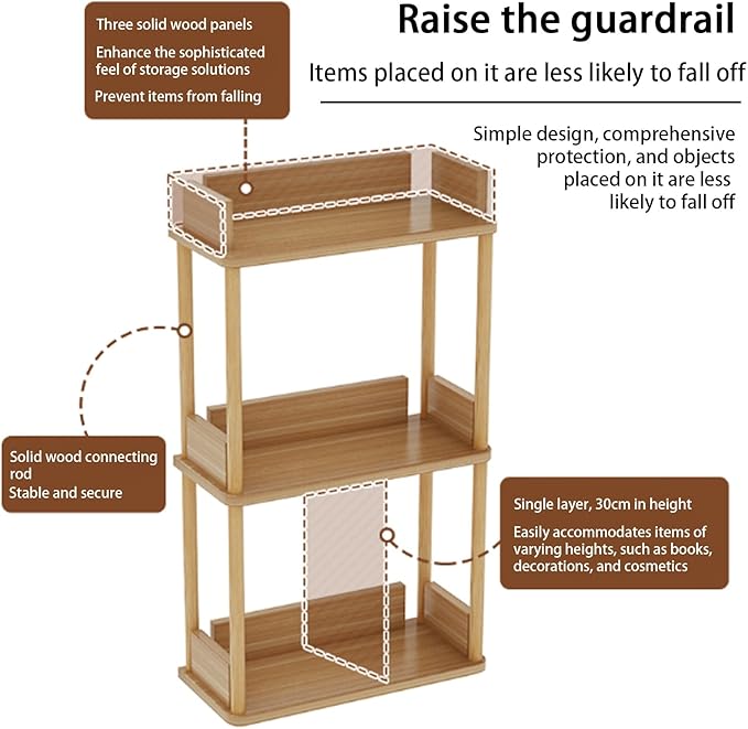 Desktop Organizer Shelf, Multi Tier Wood Tabletop Bookshelf, Space Saving Countertop Storage Rack for Office, Bedroom, Living Room(Light Walnut,11.8 * 7.8 * 26.7in)