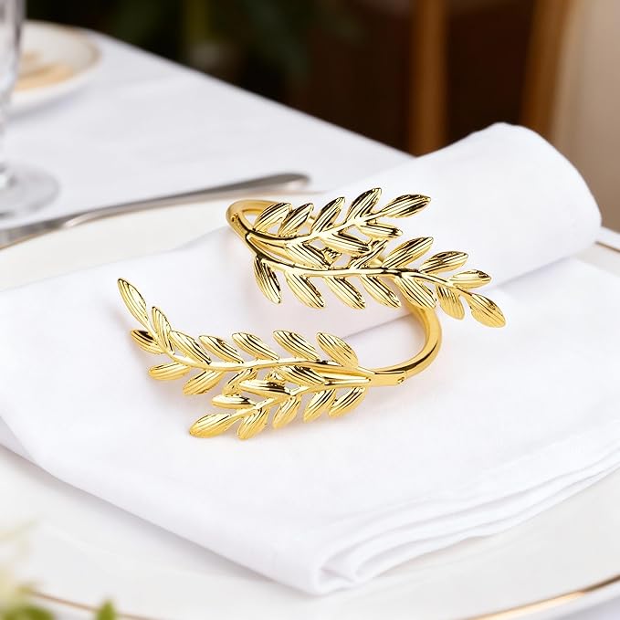 Napkin Rings 10Pcs Metal Gold Napkin Rings, Wheat Ear Shape Napkin Holder for Party, Family Dinner Wedding, Table Decorations (Gold, 10 Pcs)