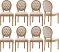 Vintage French Dining Chairs Set of 8, Round Back Velvet Upholstered Accent Chairs with Nailhead Trim and Solid Wood Frame, Elegant Sillas de Comedor for Dining Room & Kitchen, Beige