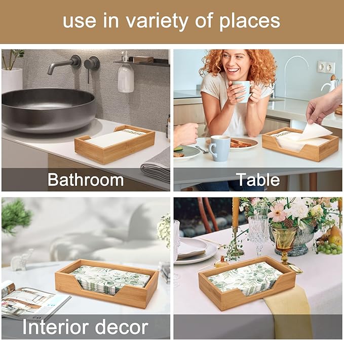 Bamboo Napkin Holder for Kitchen Table Bathroom Paper Towel Holder Farmhouse Flat Napkin Holders Guest Towel Holder Hand Towel Tray Rectangle Napkin Holder
