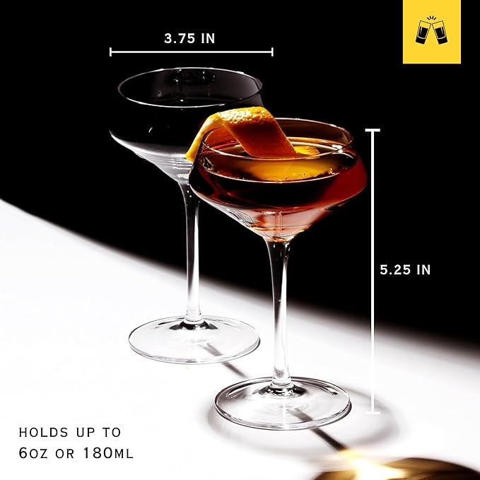 LEMONSODA Nick And Nora Classic Martini Glasses Manhattan, Cosmopolitan, Espresso Martini, Lemon Drop, Dirty Martini - Inspired by 1930's-50's Cocktail Culture - 6oz/10oz (Set of 12, 6oz) (2273)