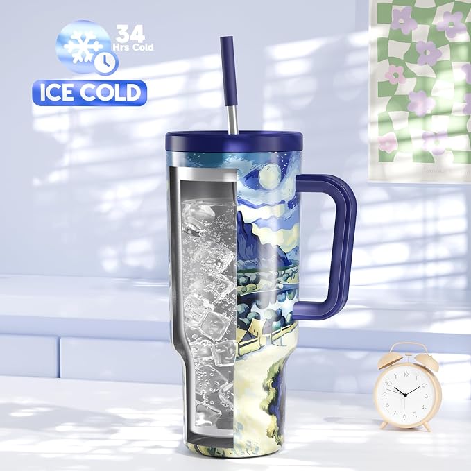 Meoky 40 oz Tumbler with Handle and Straw: Stainless Steel Insulated Tumbler - Image 2