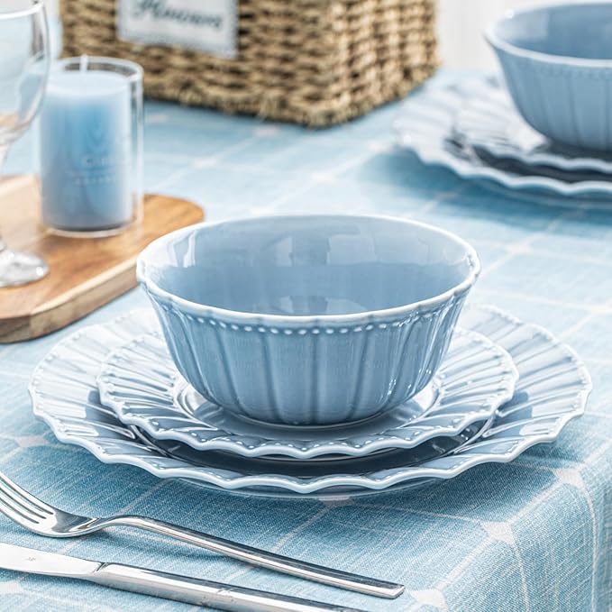 HOMBENE Ceramic Soup Serving Bowls for Kitchen, 6.4 Inch, Set of 4, Cereal Bowl Porcelain, Oven & Microwave Safe, Blue