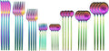 JASHII 32-Piece Tableware Set Stainless Steel Flatware Set with Coffee Spoon Long Handle Spoon Premium Cutlery Service for 4 Satin Finish Utensils for Home (Rainbow)