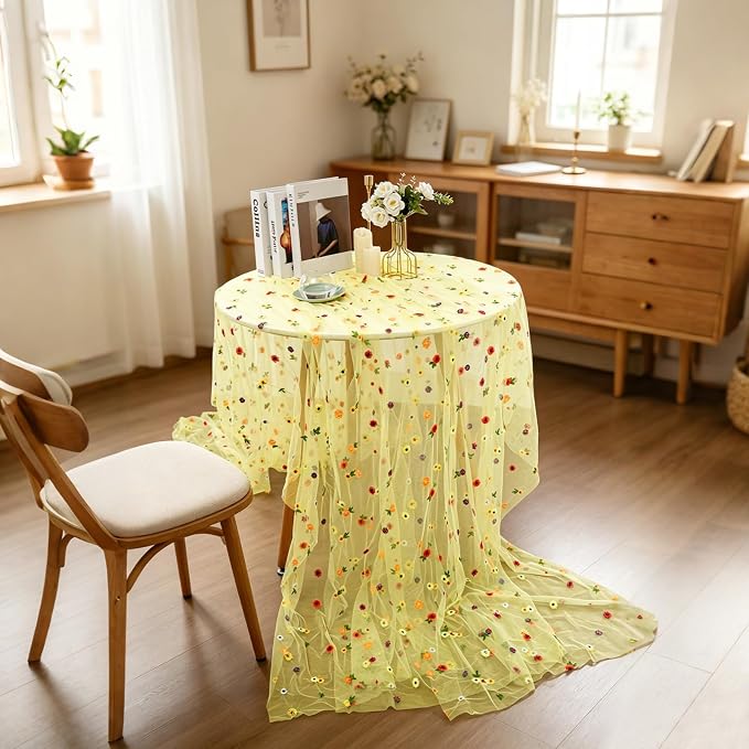 BINBE 1pcs Daisy Spring Table Runner Embroidery Gauze 10FT Florals Seasonal - Image 5