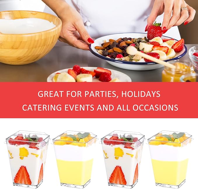 Eupako 100 Pack 5 oz Square Clear Plastic Dessert Cups - Image 4