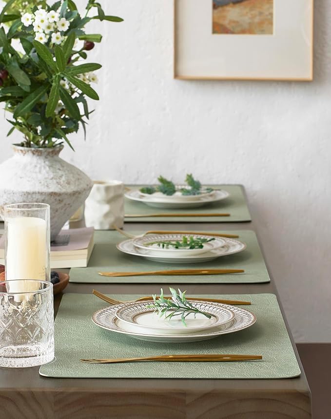 Leetaltree Reversible Faux Leather Placemats Set of 6, 12x17 Inch, Heat - Image 3
