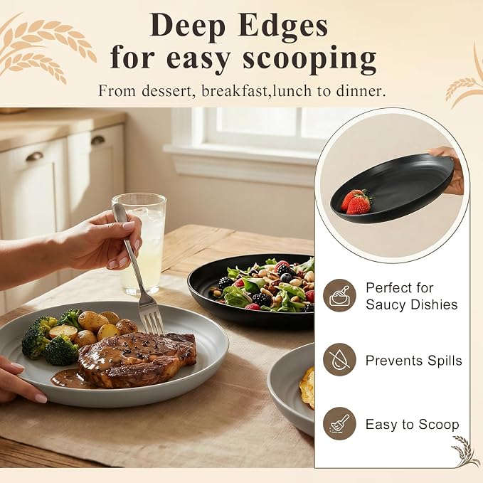 Kitchen Plates Set for 8, Unbreakable Wheat Straw Plates 10 Inch, Alternative - Image 5
