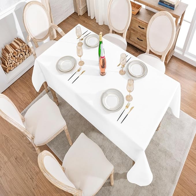 2 Pack Rectangle Tablecloth, 60x120 inch, Water Resistant Wrinkle Free Linen Textured Table Cloth Washable, Decorative Fabric Table Cover for Dining, Party and Camping, White