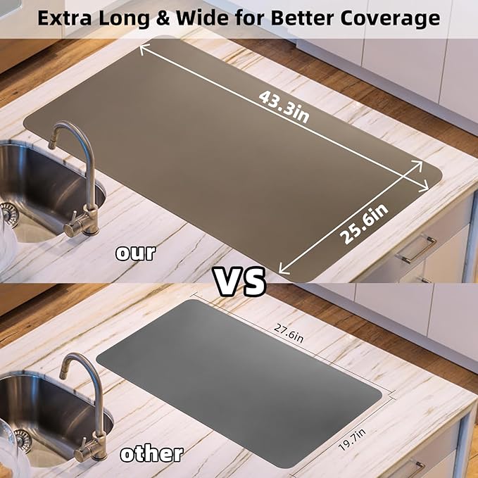 KVK Silicone Mat Silicone Mats for Kitchen Counter Silicone Craft Sheet Large Silicone Pad Desk Work Mat Countertop Protector Table Placemat Resin Casting Molds Mat Nonstick Nonskid 43.3×25.6in Grey