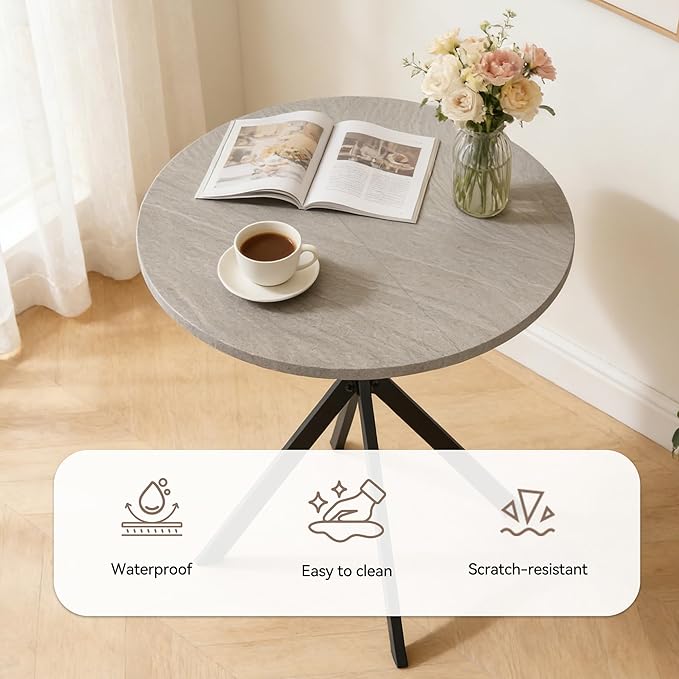 31.5" Round Dining Table Chairs Set for 2, Small Dining Table Chairs Set Space-Saving, Small Dinette Sets for 2 for Kitchen Dining Room Apartment(Gray Table +Gray Chairs)