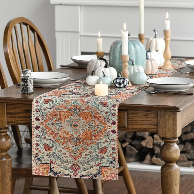 Artoid Mode Boho Bohemia Style Orange Table Runner, Country Rustic Farmhouse - Image 4