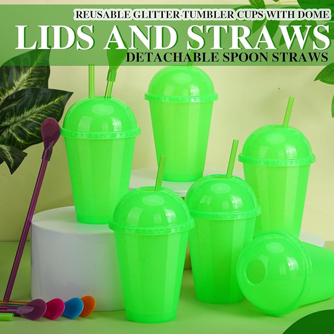 6 Set Slushie Cups with Dome Lids and Straws Detachable Spoon Straws Reusable - Image 4