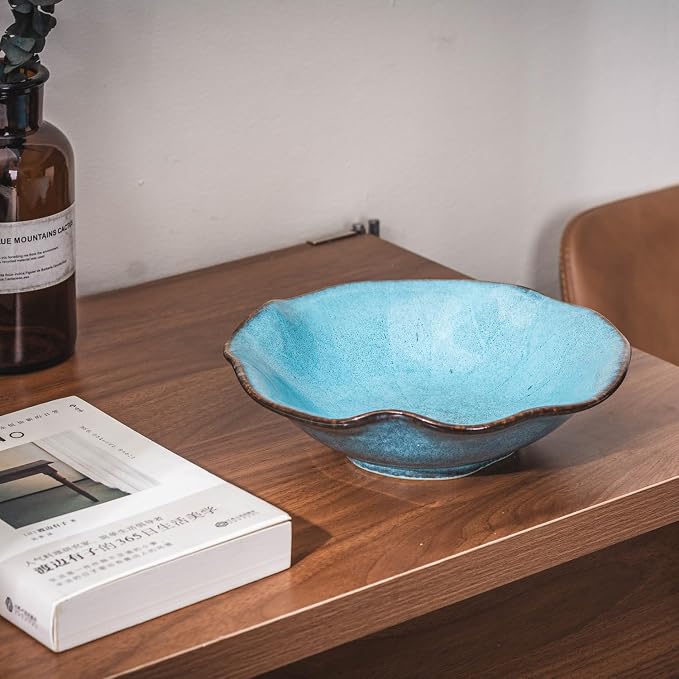 8" Fruit Bowl for Kitchen Counter Decor, Lotus Leaf Shape Ceramic Decorative - Image 6