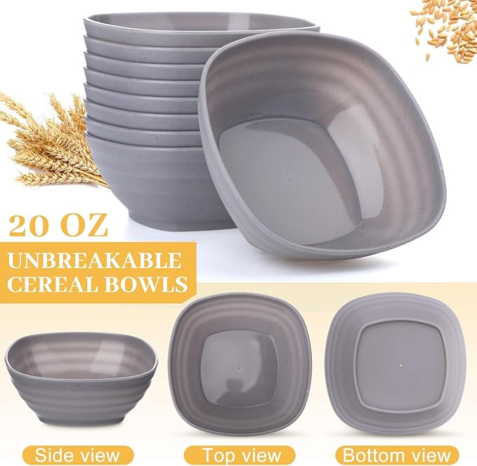 Gejoy 64 Pcs Unbreakable Cereal Reusable Wheat Straw Lightweight Bowls Microwave and Dishwasher Safe Soup Fiber Bowls for Kitchen Serving Salad Rice Snacks(Light Gray)