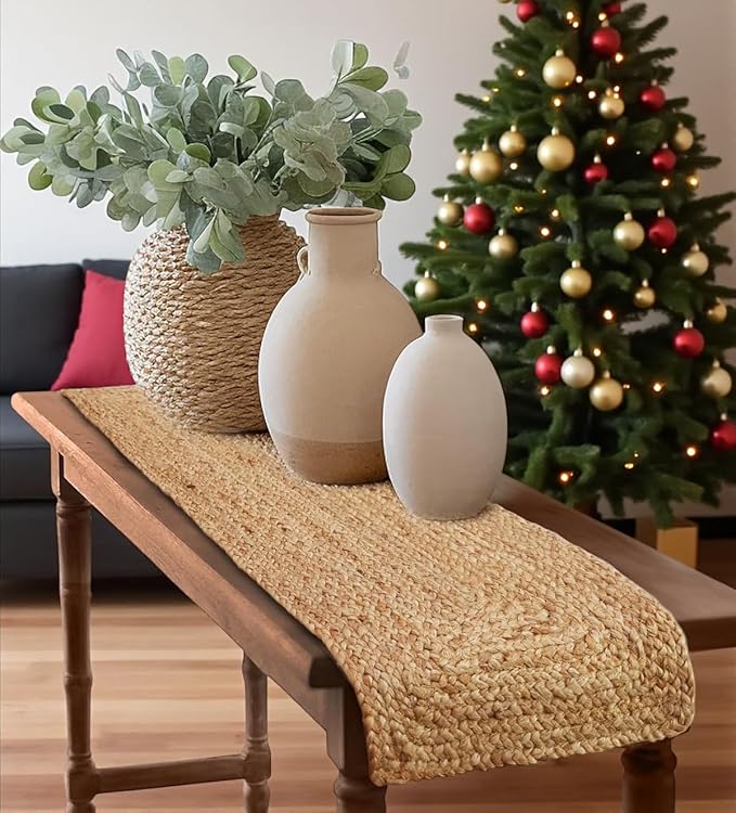 Pack of 1 Handwoven Rectangle Jute Braided Table Runner 13 x 36 Inch, 100% by MDS