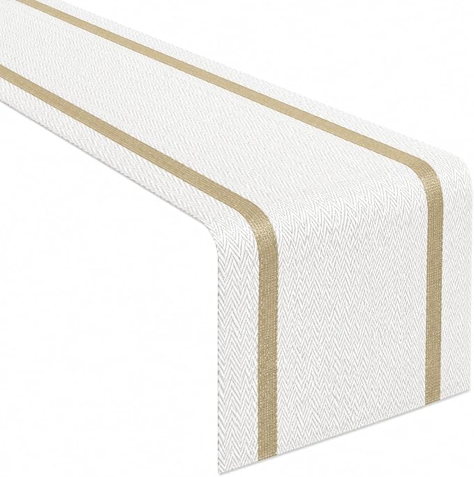FAVE Woven Vinyl White Table Runner Woven by FAVE