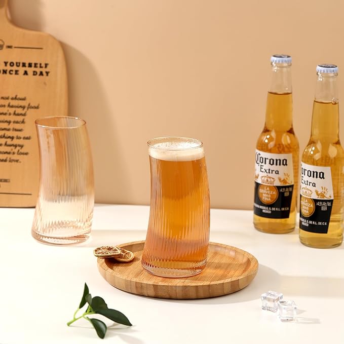 17.2oz Beer Glasses Set of 4, Large Beer Mugs for Freezer, Craft Pint Glasses, Unique Pub Hand Blown Drinking Glasses for IPA, Pilsner,Gifts for Christmas