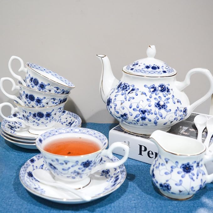 Bone China Tea Set, 21-Pieces Porcelain Tea Set - Image 2