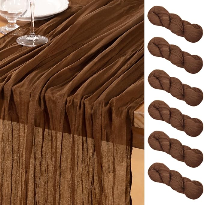 DeZerlor Brown Cheesecloth Table Runners 6 Pack Fall Runners | 120Inch Gauze by DeZerlor